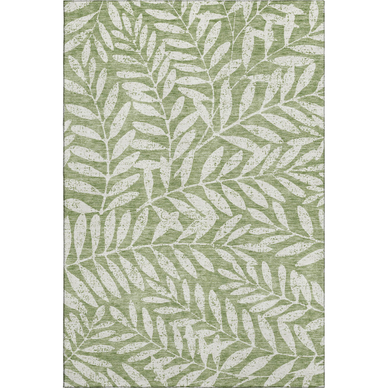 Premium Machine Washable Prisco Green Rug, Rectangle 2'6" x 3'10"