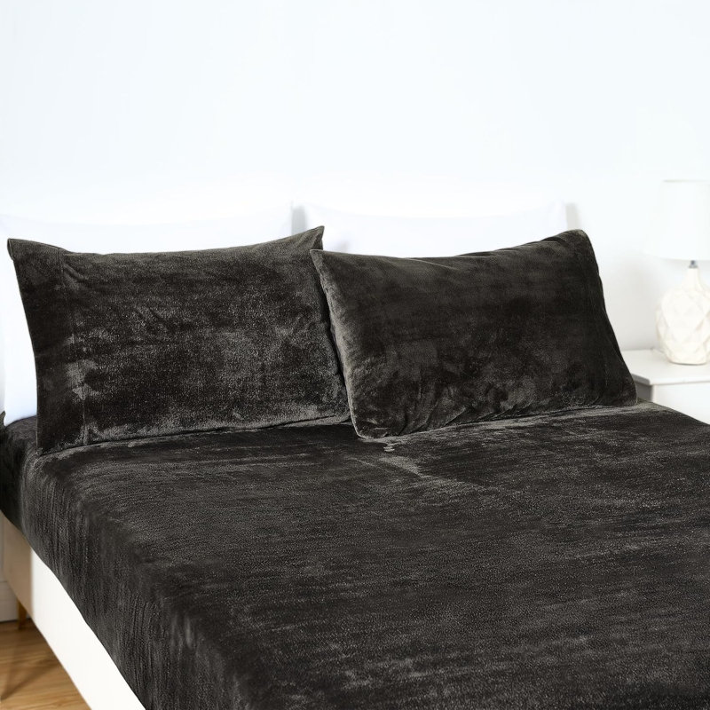 Soft Fleece Sheet Set, California King Sheet Set with 2 Pillowcases, Brown