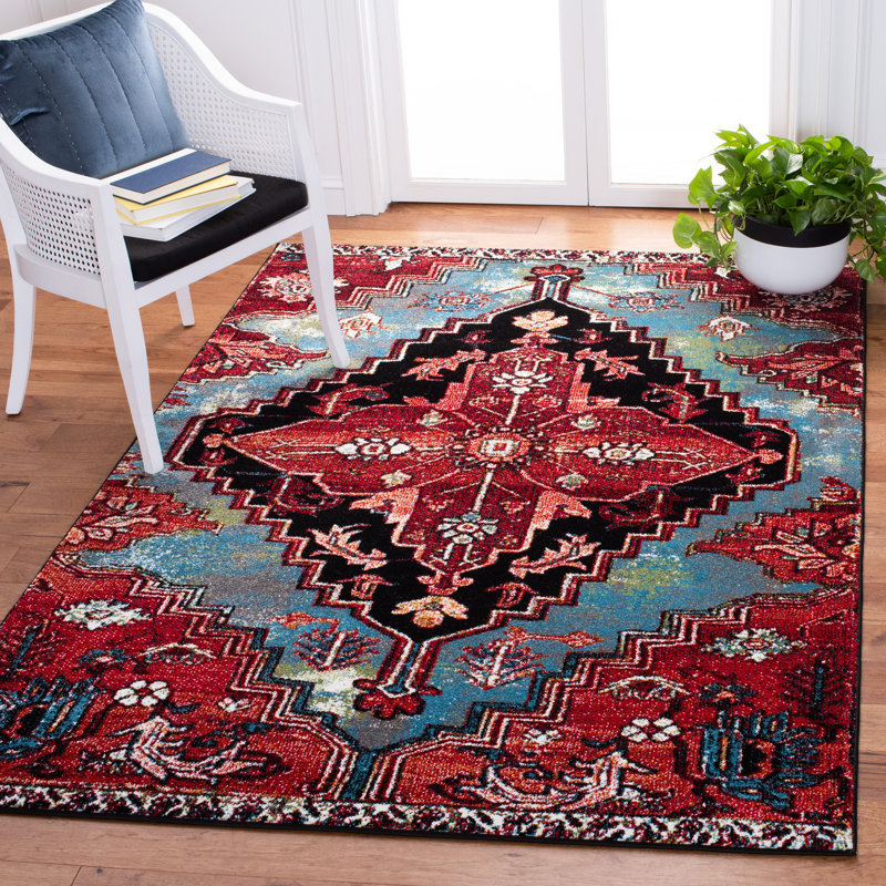 Tapis bleu / rouge Drumnasole Southwestern, Rectangle 9 pi x 12 pi