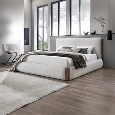 Beige Boucle King Size Platform Bed