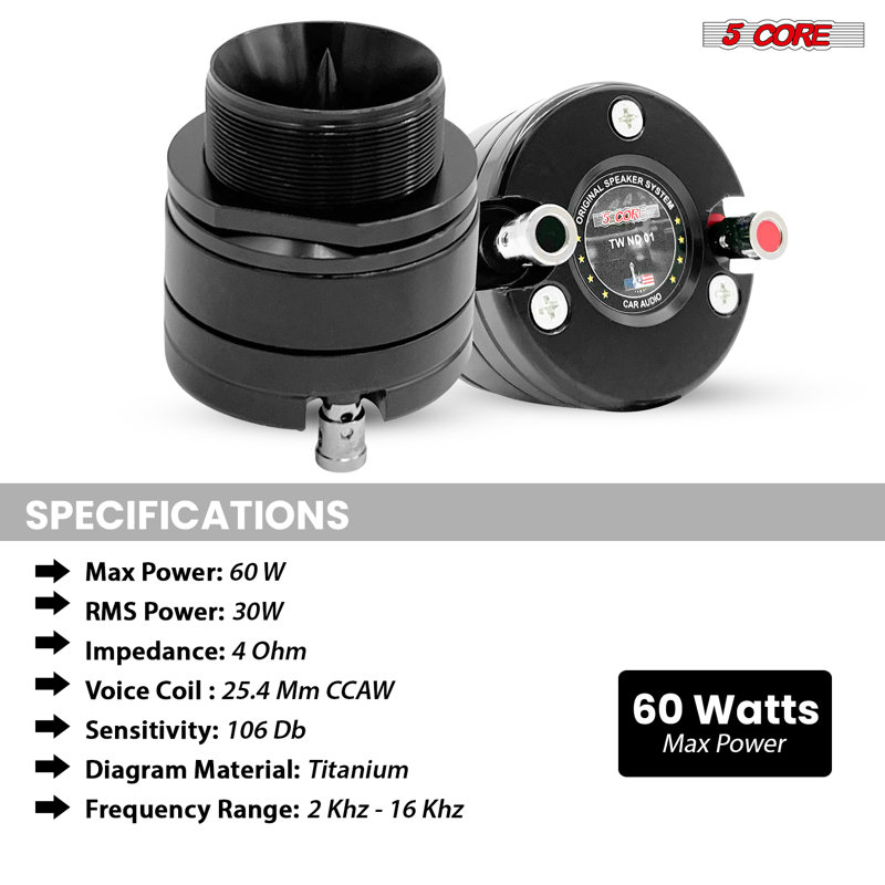 Haut-parleur d'autoradio 5 pouces 5Core Super Tweeter 60W Max Power 4 Ohm
