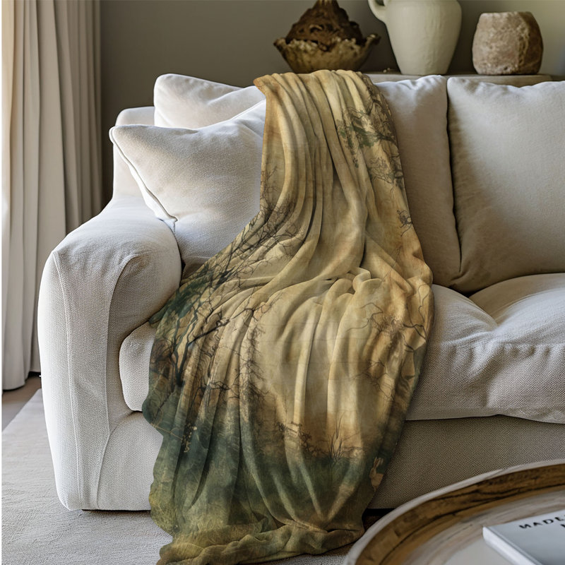 «Ephemeral Forest Whispers» - couverture en sherpa de qualité supérieure - reproduction d'art luxueuse, Lit simple