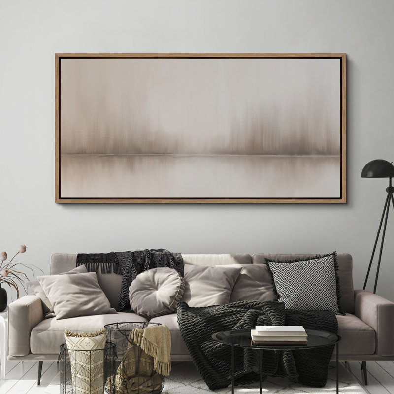 «Neutral Reflections Abstract», impression sur toile encadrée - décor minimaliste moderne, H 30 po x l 60 po, Naturel