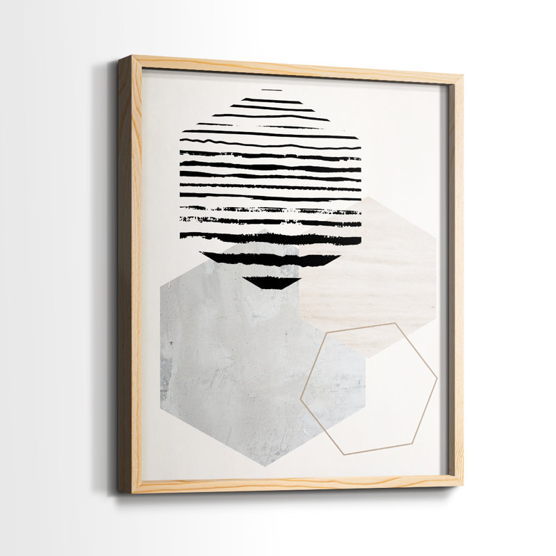 Reproduction hexagonale II, reproduction encadrée - bois massif, Naturel, H 11 po x l 9 po