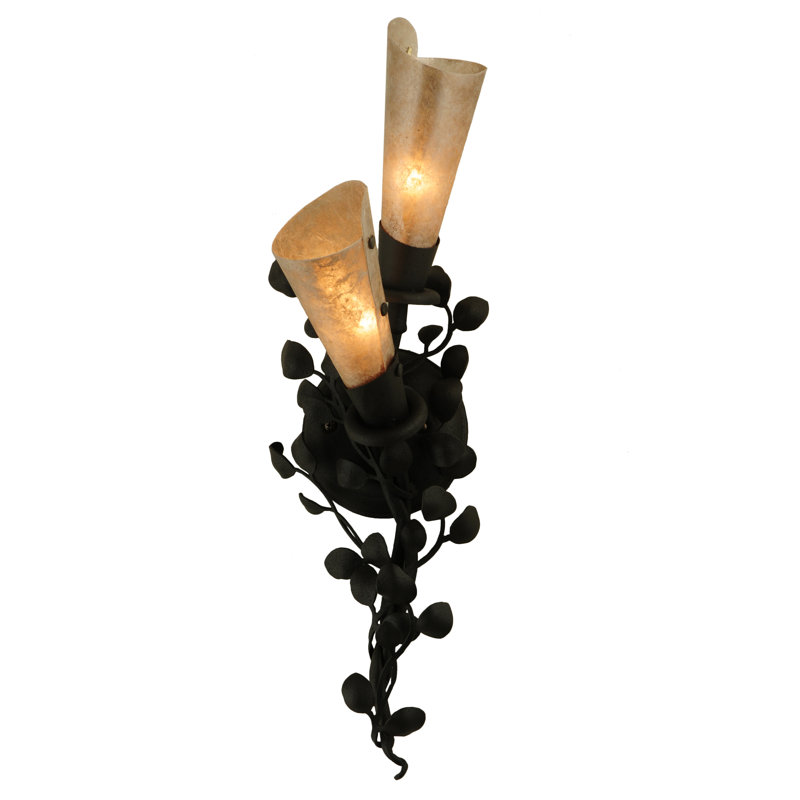 Scone à 2 lumières avec vigne Vinca, Fer forgé vieilli