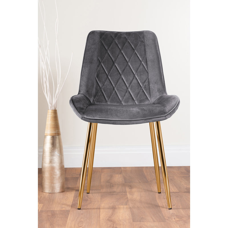 Lenworth Modern Metal and Glass Dining Table Set with 6 Luxury Velvet Dining Chairs, Gray/Gold
