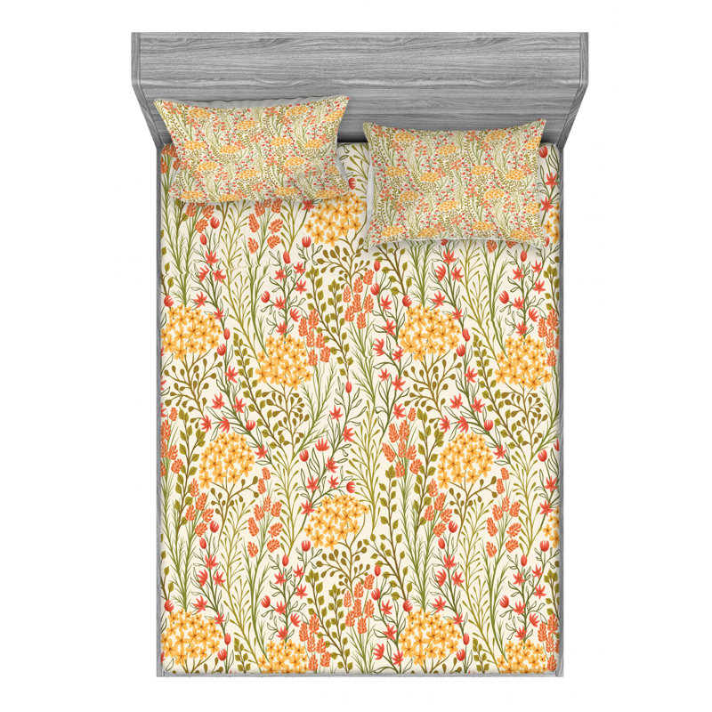 Microfiber Floral Sheet Set, Full Sheet Set with 2 Pillowcases