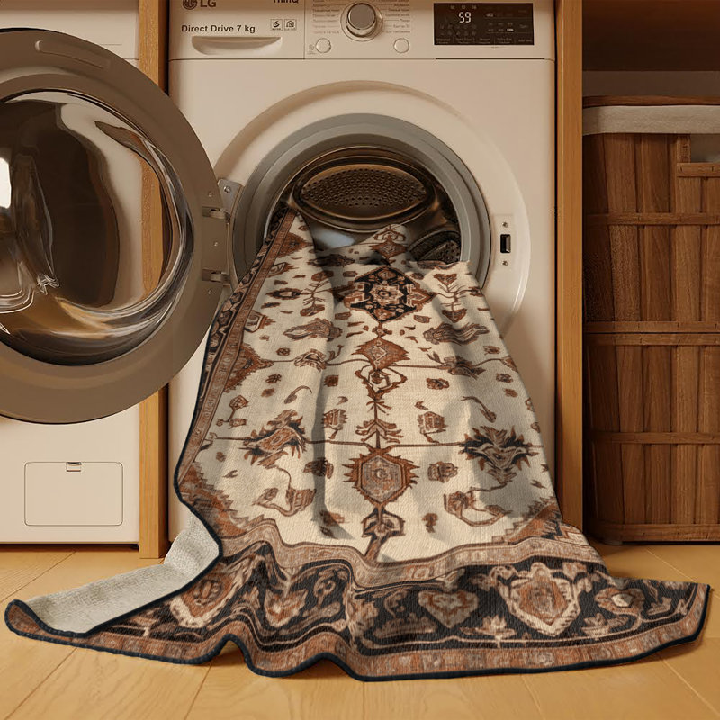 Machine Washable Persian Brown Area Rug, Round 5'