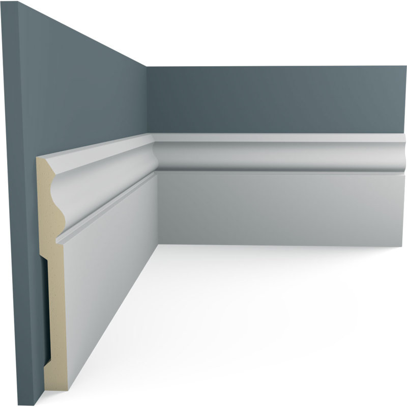 Primed Geometric Baseboard Moulding Sample, 12" Length