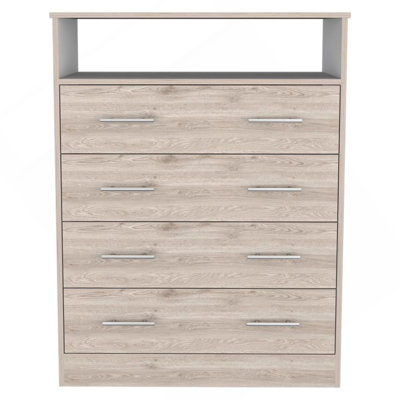 Commode à quatre tiroirs Wuju, chambre, gris clair / blanc