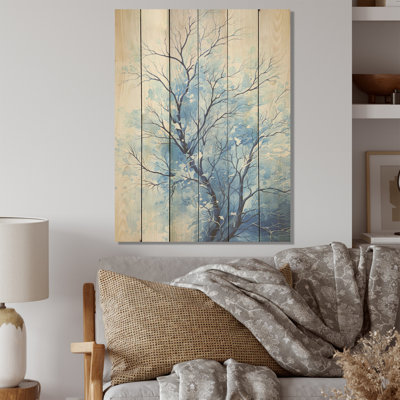 «Blue Maple Whisper Tree», érable sur bois, art sur bois de pin naturel
