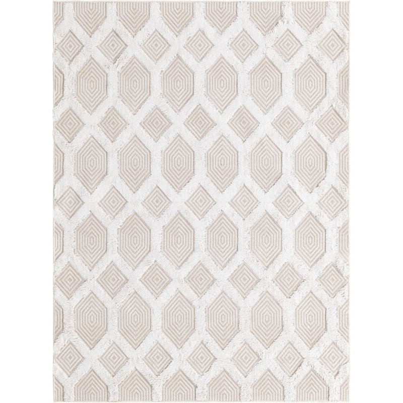 Tapis contemporain blanc cassé Jordalier, Rectangle 4 pi 5 po x 6 pi