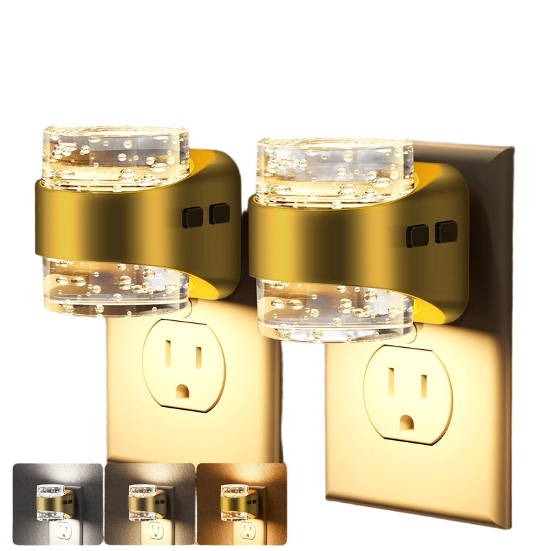 Veilleuse, veilleuses à intensité variable se branchent au mur avec un design à bulles 3000K / 4000K / 5000K et 3 niveaux de luminosité (or / paquet de 2)