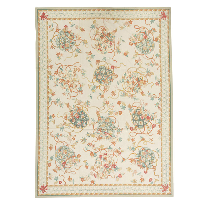 Tapis ivoire et beige noué à la main de haute qualité