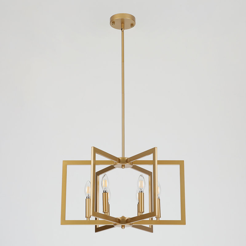 6-Light Dimmable Geometric Square/Rectangle Chandelier, Gold