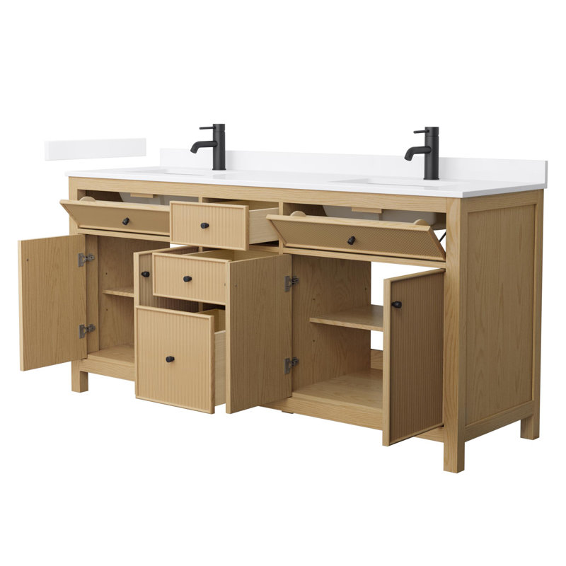 Pendry 72" Freestanding Double Bathroom Vanity with Quartz Top, Matte Black