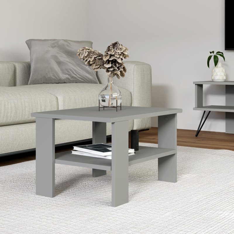 Table basse moderne gris avec option de fixation murale, 23,6 po x 14,6 po x 14,6 po | 100% panneau de particules enduit de mélamine, épaisseur: 0,7 pouce | Plusieurs tablettes pour le rangement, design élégant et fonctionnel pour le salon