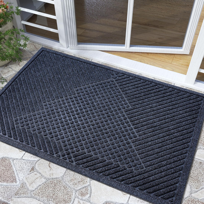 Personalizable Non-Slip Striped Outdoor Doormat, 61cm W x 88.9cm L, Dark Grey