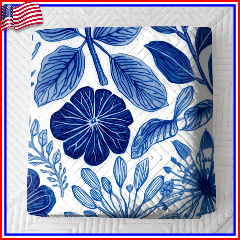 Couvre-lit matelassé bleu Botanical Illustration, Lit simple