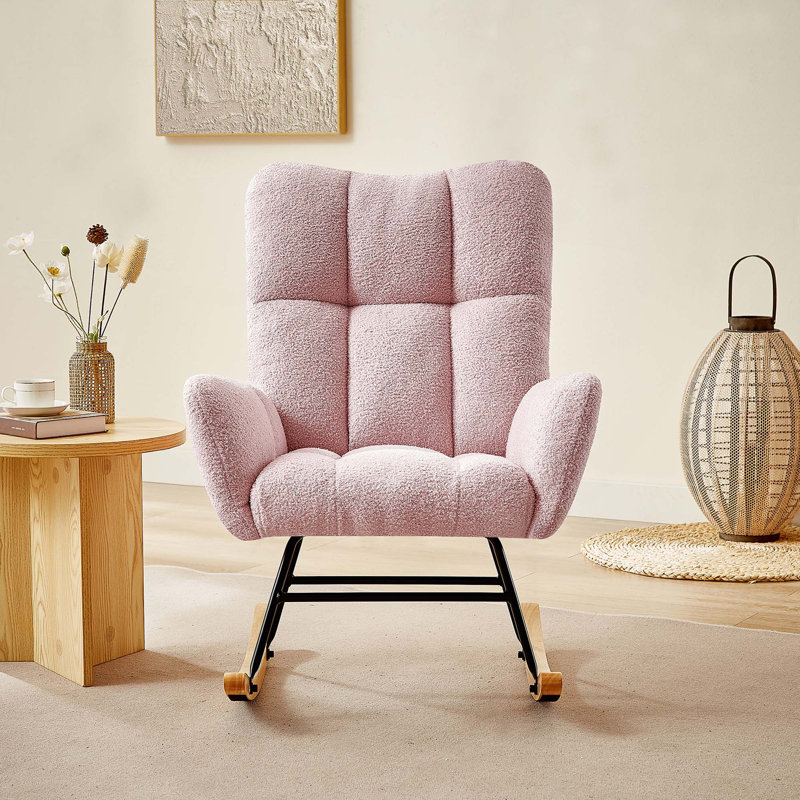 Chaise berçante en tissu Teddy pour chambre de bébé, chambre à coucher, salon et bureau, Rose