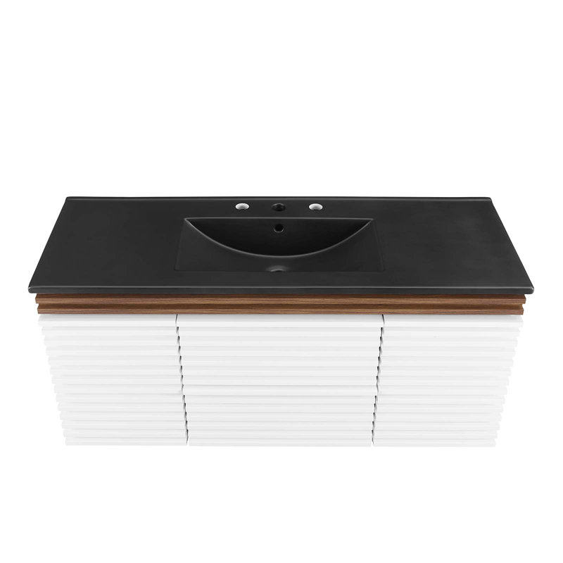 Modway Render 48" Wall-Mount Bathroom Vanity, Black, White/Walnut