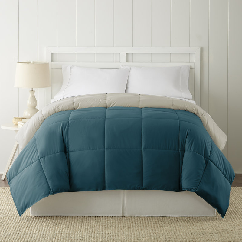 Full Blue Coral and Oatmeal Reversible Down Alternative Comforter Set