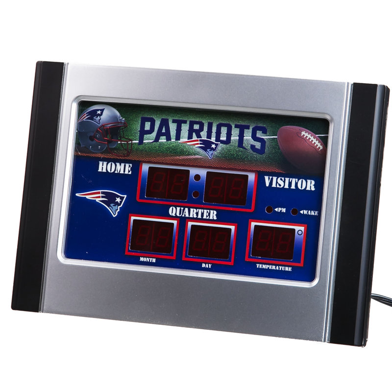 Horloge de table à alarme atomique numérique traditionnelle NFL en noir, New England Patriots
