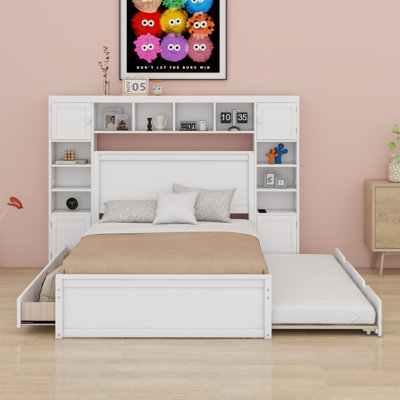 Wooden Bed With All-In-One Cabinet,Shelf And Sockets,Trundle