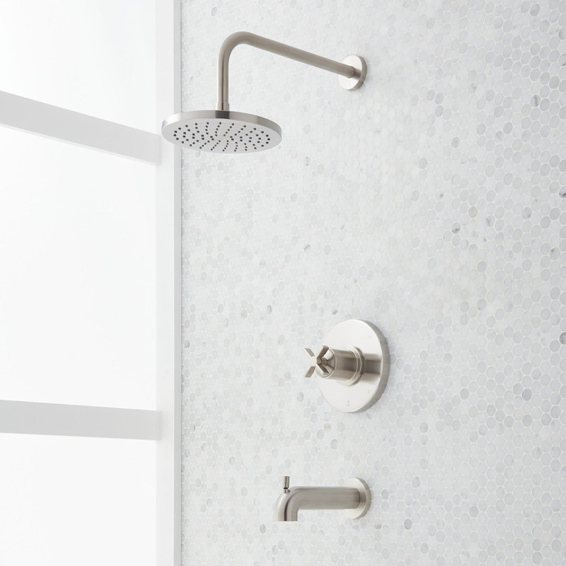 Vassor Pressure Balance Tub and Shower System - Brushed Gold, Brushed Nickel