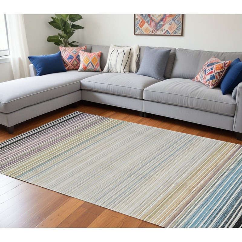 Tapis abstrait beige et bleu 7 pi x 10 pi