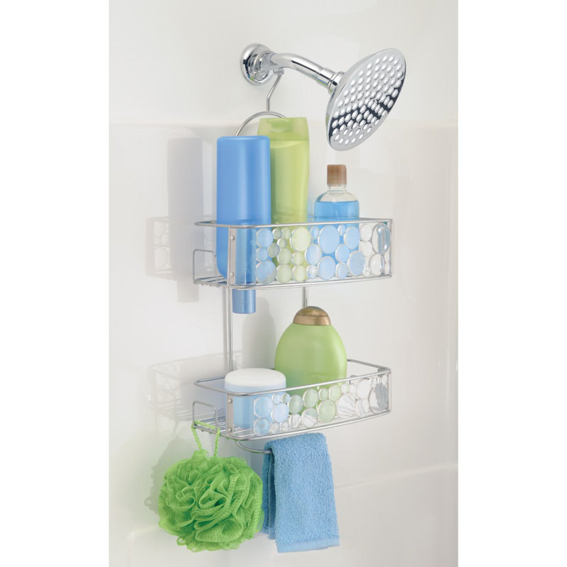 Clear and Silver Metal Shower Caddy with Suction Mount