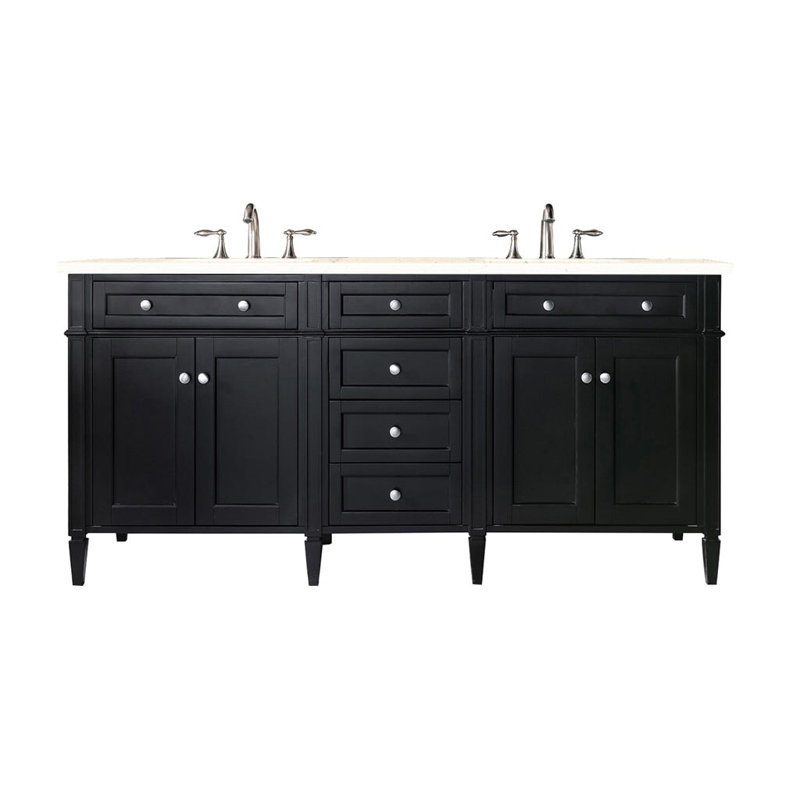Meuble-lavabo double l 72 po Dussault, Noir onyx, Perle jasmin éternelle, 8 po