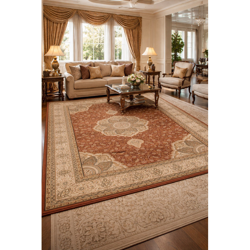 Harpersville Oriental Area Rug in Brown/Ivory