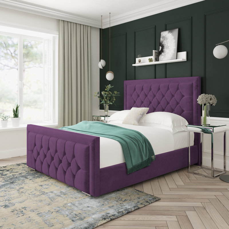 Maple Naples Velvet Upholstered Ottoman Bed Frame, Double (4'6), Purple