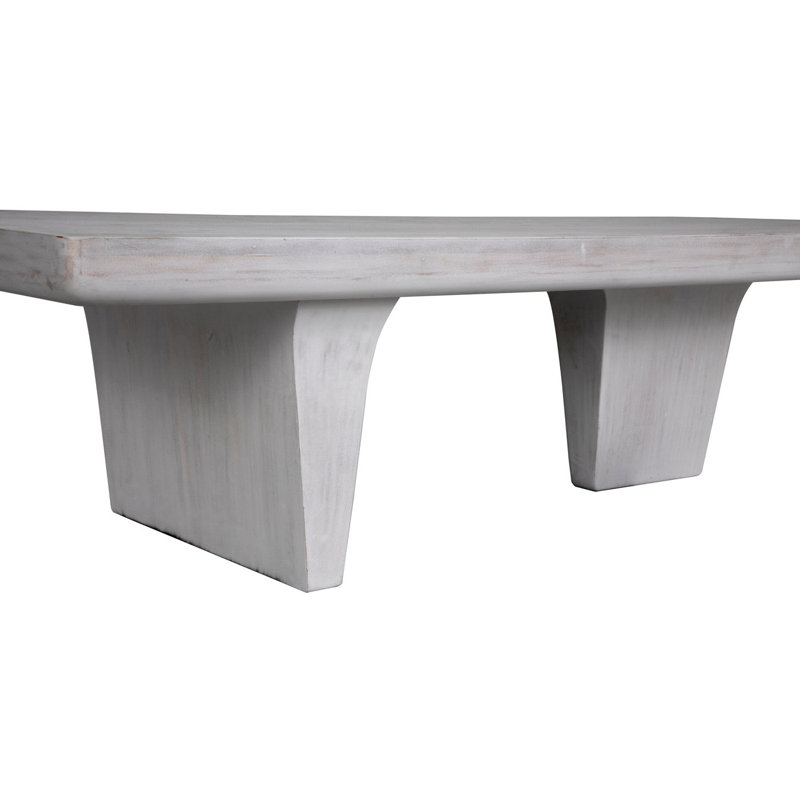 Table basse en bois massif Ward, H 17 po x L 68 po x l 28 po, Blanc délavé