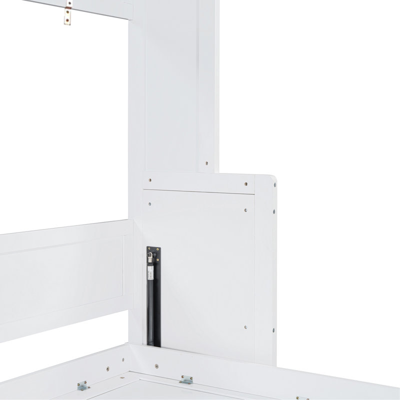 Lit escamotable avec élévateur hydraulique et bureau, Blanc, Grand lit