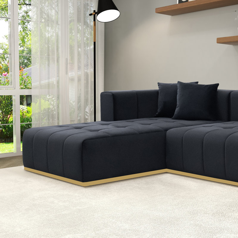 Canapé d'angle en velours Hirotada, Black Velvet