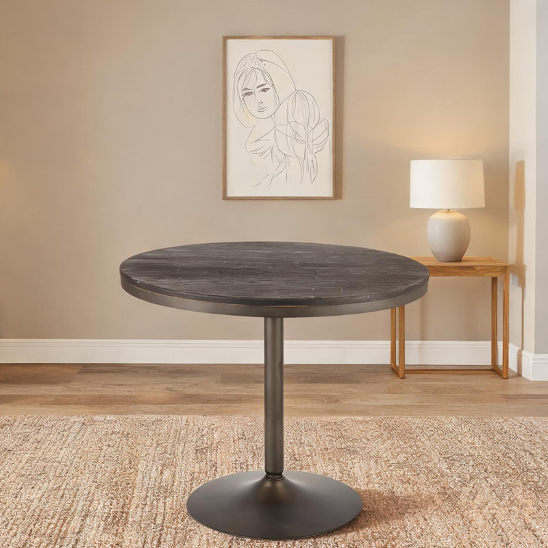 Table de salle à manger carrée pour 4 personnes avec dessus en bambou et base en métal antique, brun chaud, 36 pouces
