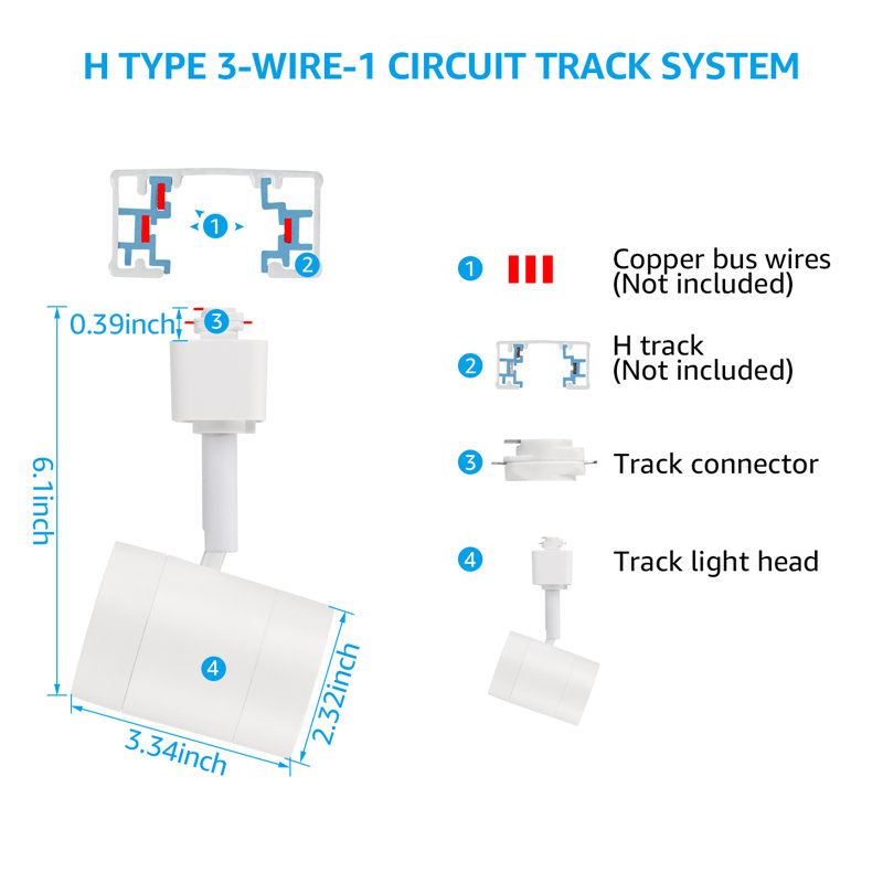 Projecteurs DEL sur rail, intensité variable, 8,5 W (équivalent 50 W), angle de faisceau de 38°, IRC 90+, blanc froid 4000 K, blanc