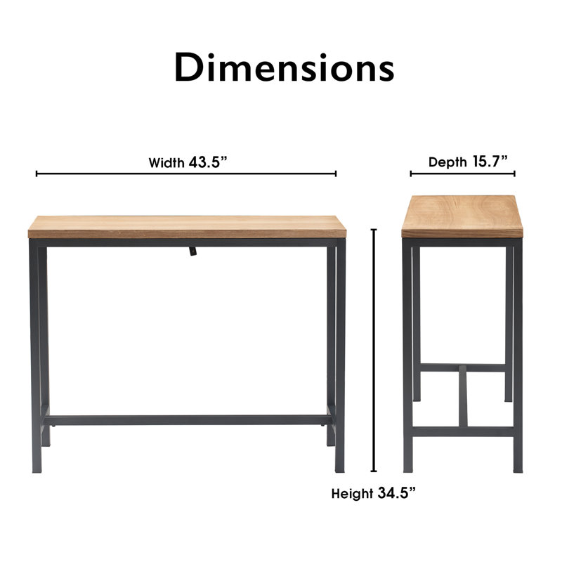 Light Oak and Black Metal Console Table with Storage