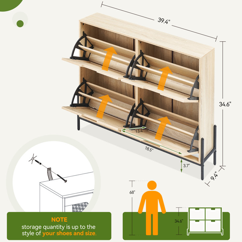 16 Pair Yes Shoe Storage Cabinet, Oak