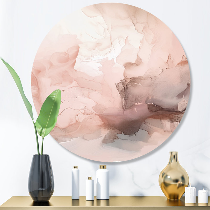 Rose délicat, marbre abstrait I - art mural rond en métal abstrait, H 29 po x l 29 po x P 1 po