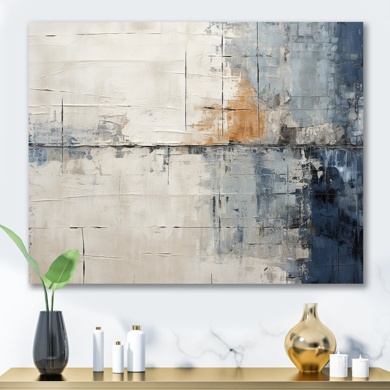 «Abstract Blue Beige Road Collage II», art mural abstrait, H 12 po x l 20 po x P 1 po, Toile tendue