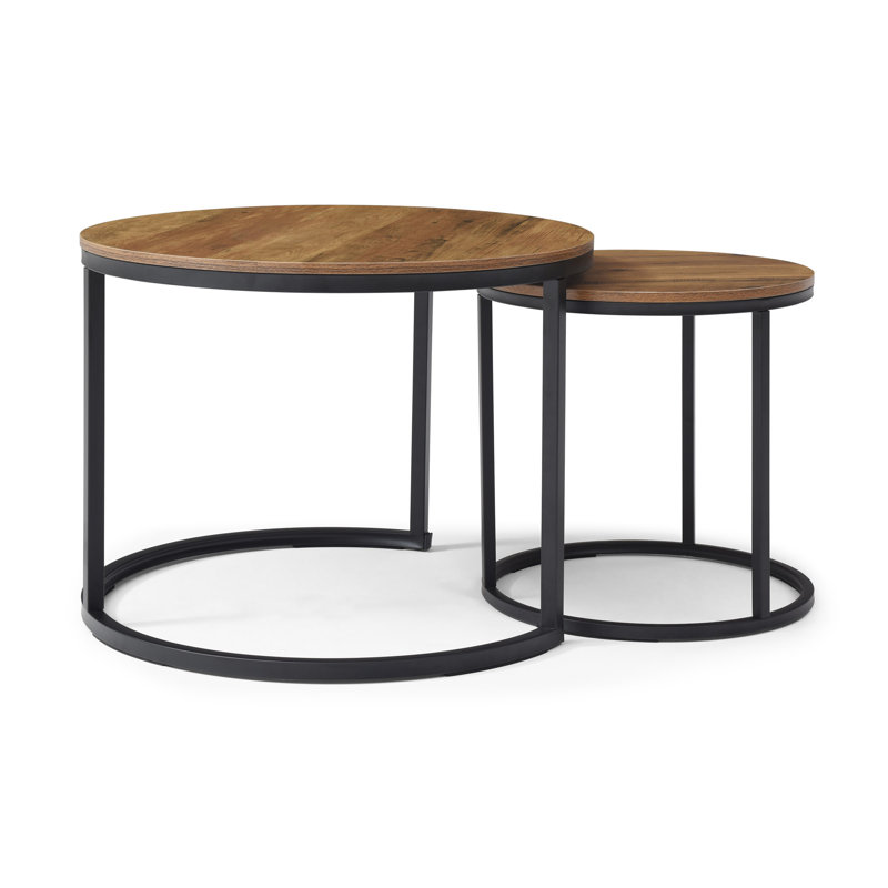 Set Of 2 Coffee Table Nesting Side Round  End Table Top Sturdy Metal Frame Desk Centerpiece Living Room Bedroom Apartment Modern Industrial Simple Nightstand
