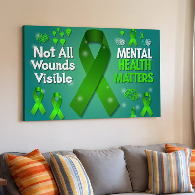 Canvas Create A Vibrant And Engaging Graphic Design Featuring A Rich Wall Art Green Background Symbolizing Mental Health Awareness Canvas Wall Art