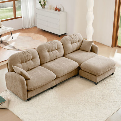 Canapé modulaire modulaire en forme de L avec repose-pieds, tissu chenille de qualité supérieure, conception plissée matelassée, conception ergonomique facile à installer, convient aux chambres à coucher, aux salons, aux coins lecture