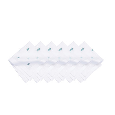 Aqua Turtle Embroidered Hemstitch Napkins Set of 6