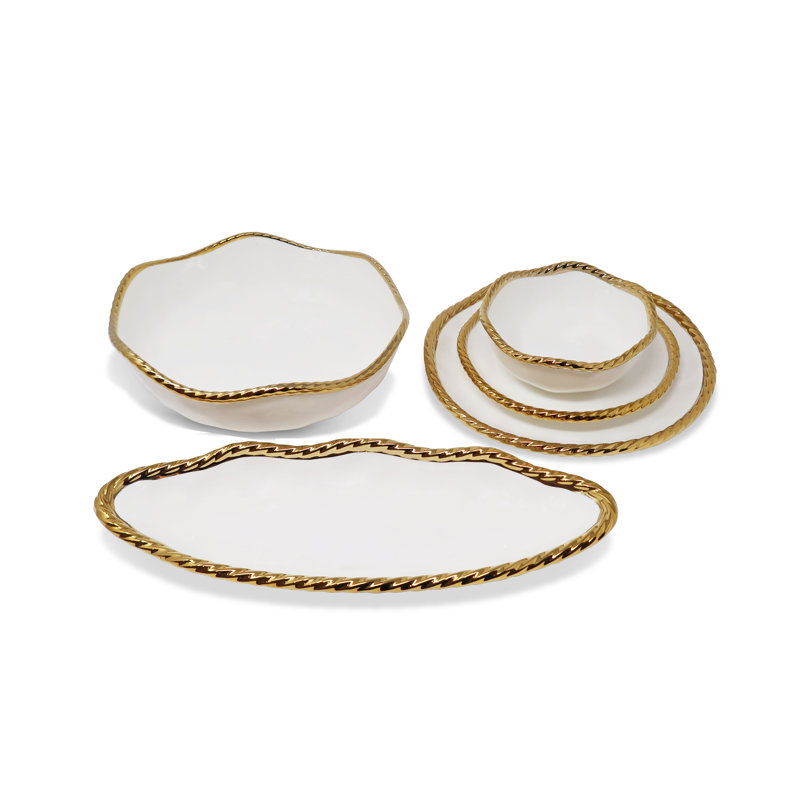 New Bone China Salad Bowl with Gold Rope Edge