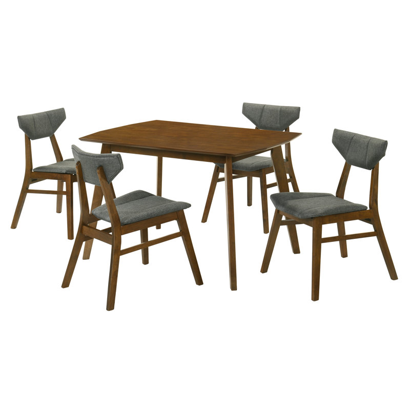 Ensemble de salle à manger rectangulaire en noyer 5 pièces avec chaises rembourrées gris anthracite Deason, Gris