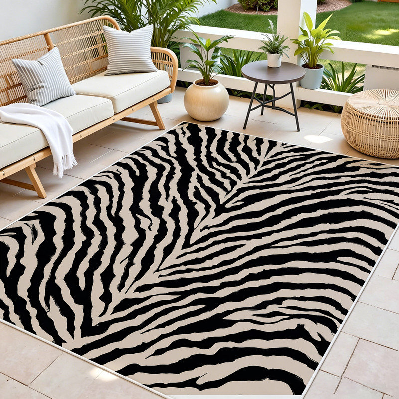  Tapis d'intérieur moderne de 6 x 9 pi avec tapis en caoutchouc antidérapant pour sous la table de salle à manger, zèbre classique